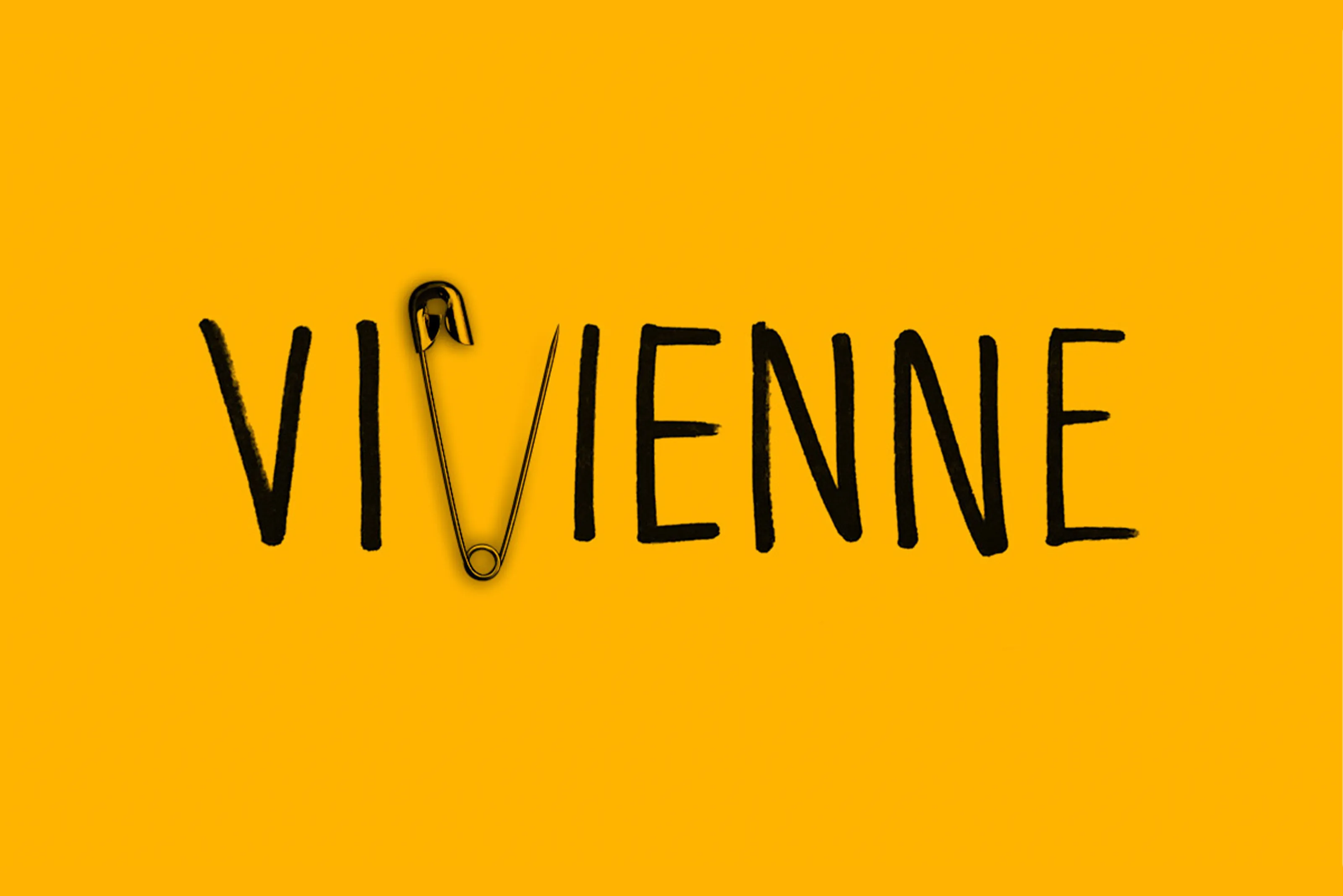 Hand drawn logo with a safety pin creating the second V in the word Vivienne Vivienne Agency MYC Logo